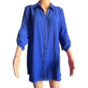 JM Collection Women's Jazzy Blue Top Skirt Blouse Open Leg Size M NWT